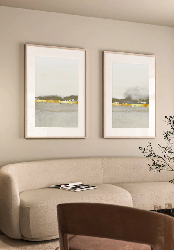 Kremowa Abstrakcyjna Linia Złoty Zestaw 2 Plakatów 50x70cm